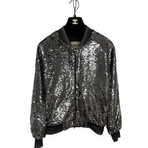 Libertine Jacket Womens Medium Silver Sequin Bomber Zip Handmade USA Riri Lined